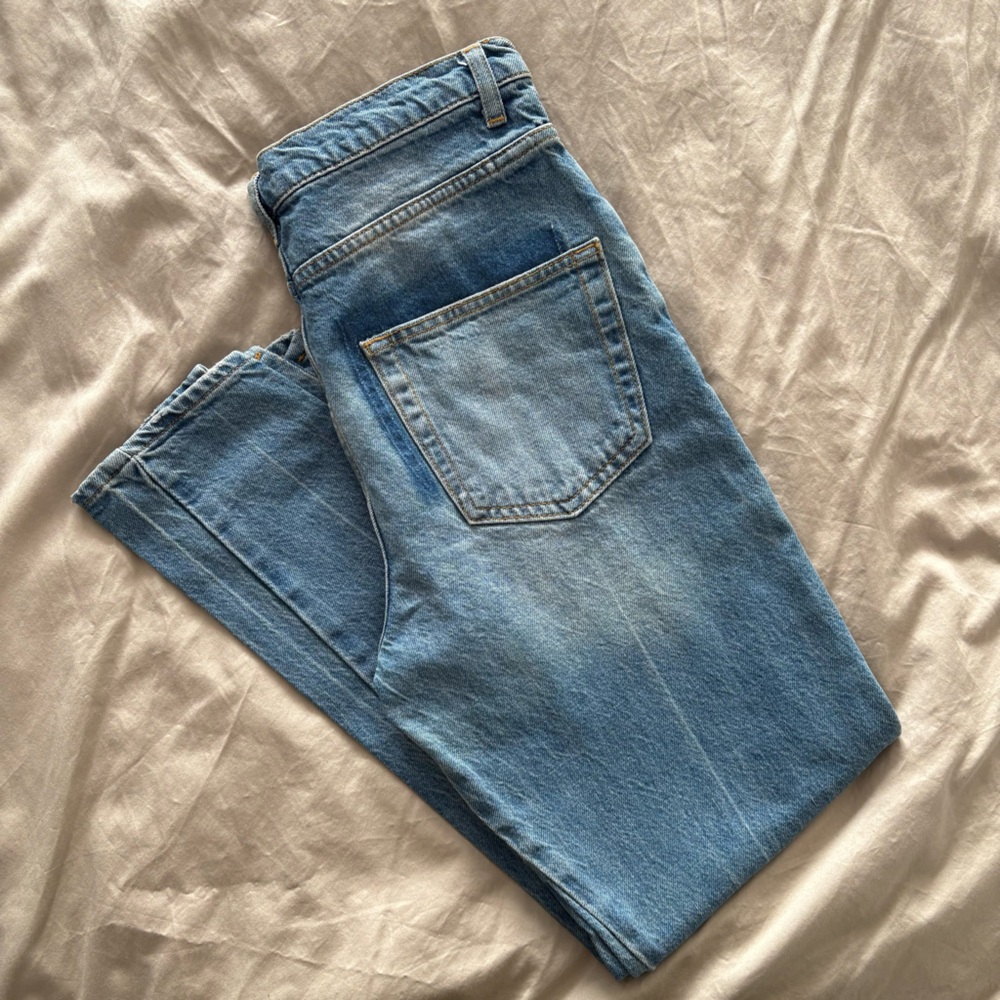 Zara Premium Denim Deconstructed Slanted Waistband Mid Blue Jeans Size US 6 NWOT - Picture 10 of 11